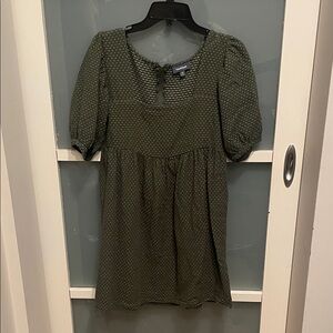 Modcloth Olive Patterned Dress, Baby Doll Dress, Size 10, EUC